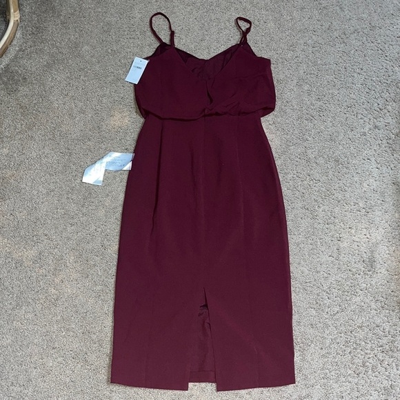 Dress The Population Alondra Sheath Blouson Pencil V-Neck Dress Burgundy Small - Picture 6 of 11